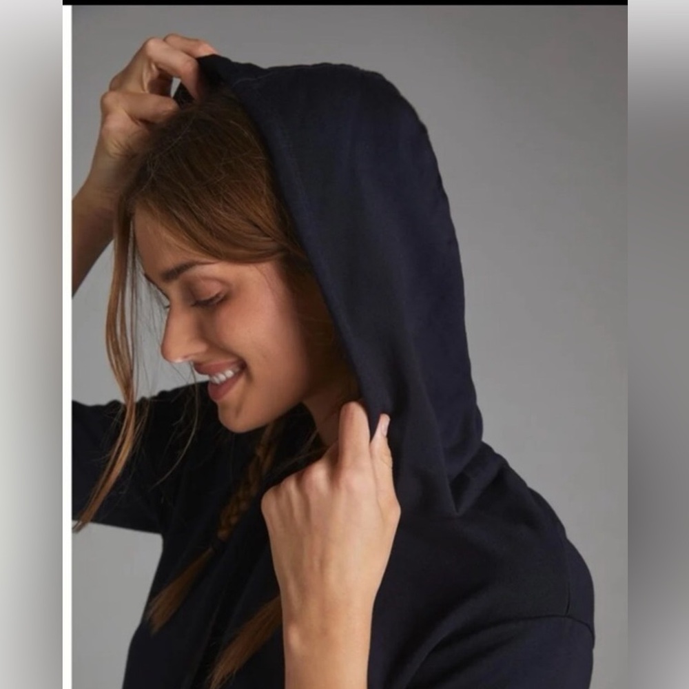 NWT Anthropologie Stateside Softest Fleece Hoodie Maxi Dress Black SZ XS - Picture 3 of 13